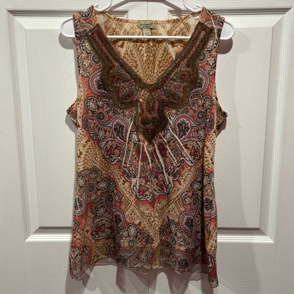 ONE WORLD Women’s Multicolor Sequin Tank Top Blouse Shirt - size S
